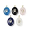 Natural Mixed Stone & Cubic Zirconia Pendants, Oval Charms with Brass Loops, Golden, Mixed Dyed and Undyed, 21.5x13x6.5mm, Hole: 1.8mm