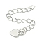 Rack Plating Brass Chain Extender, Long-Lasting Plated, Cadmium Free & Lead Free, Heart, Platinum, 56.5mm