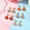 Brass Dangle Stud Earrings, with Glass Beads, Star, Golden, Mixed Color, 30.5x17.5mm