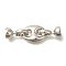 Brass Fold Over Clasps, Oval, Platinum, 38mm, oval: 16.5x12x3.5mm, clasp: 15x7x7mm, hole: 5.5mm.