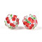 Fruit Round Resin Beads, with Polymer Clay & Rhinestone, Cherry, 17~21.5mm, Hole: 2~2.5mm