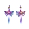 Ion Plating(IP) 201 Stainless Steel Pendant, Hollow Charms, Sword, Rainbow Color, 47x22.5x1.5mm, Hole: 1.4mm