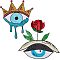 2Pcs 2 Style Iron on/Sew on Sequin Cloth Patches, Costume Accessories, Glittered Appliques, Eye with Rose & Evil Eye, Mixed Color, 270~275x235~275x1mm, 1pc/style
