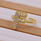 Brass Micro Pave Clear Cubic Zirconia Initial Cuff Rings, Golden, Letter F, Inner Diameter: Adjustable