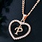 Heart Brass Micro Pave Clear Cubic Zirconia Pendant Necklaces, Rose Gold, Letter P, 17.72 inch(45cm)