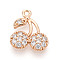 Brass Micro Pave Cubic Zirconia Charms, Cherry, Light Gold, 14.1x12x2.2mm, Hole: 1.2mm