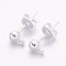 Brass Post Earring Findings, with Loop, Silver Color Plated, 15x6mm, Hole: 1mm, Ball: 4mm, Pin: 0.8mm