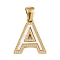 Natural White Shell Alphabet Pendants, Ion Plating(IP) Real 18K Gold Plated 304 Stainless Steel Charms, Letter A, 17x14.5x1.5mm, Hole: 5x3mm