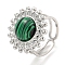 304 Stainless Steel Synthetic Malachite Cuff Rings, Flower Open Rings for Women, Flower, Stainless Steel Color, 20.5mm, Inner Diameter: Adjustable