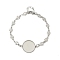 304 Stainless Steel Link Chain Bracelet Making, with Flat Round Tray and Lobster Claw Clasps, Stainless Steel Color, Non-Tarnish, Clover, 7-1/2 inch(18.9cm), Tray: 18mm