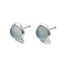 Brass Glass Stud Earrings, with Loop, Half Round, Nickel Free, Platinum, 12.5x10.5mm, Hole: 1.2mm, Pin: 0.7mm