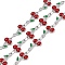 304 Stainless Steel Enamel Cherry Link Chains, with Spool, Soldered, Stainless Steel Color, FireBrick, 13x7.5x2.5mm
