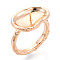 Oval Brass Finger Ring Settings, for Half Drilled Beads, Real 18K Gold Plated, Pin: 0.7mm, 13.1mm, Inner Diameter: 16.4~16.9mm