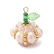 Electroplate Glass Pendants, Pumpkin, with Round Seed Beads & Transparent Acrylic Charms & 304 Stainless Steel Loop, Faceted, Misty Rose, 25x20mm, Hole: 2.8mm
