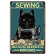 CREATCABIN Black Cat Metal Tin Sign Sewing Because Murder is Wrong Metal Poster Vintage Retro Art Mural Hanging Iron Painting Plaque Funny Animals for Home Kitchen Bathroom Wall Art Decor 8 x 12 Inch AJEW-WH0157-527-1