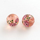 Flower Picture Transparent Glass Round Beads GFB-R004-14mm-T11-1