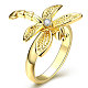 Trendy Gold Plated Dragonfly Brass Cubic Zirconia Finger Rings RJEW-BB01644-6G-1