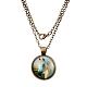 Horse Pattern Flat Round Glass Pendant Necklaces X-NJEW-N0051-012F-01-1