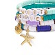4 pièces 4 style fait à la main en argile polymère heishi surfeur bracelets extensibles sertis de charme d'étoile de mer de coquille d'alliage BJEW-JB07757-5