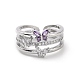 Violet Cubic Zirconia Butterfly Open Cuff Ring RJEW-C061-01P-2