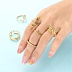 6Pcs 6 Style Brass Micro Pave Clear Cubic Zirconia Cuff Rings RJEW-LS0001-17G-6