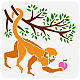Fingerinspire 猿の絵画ステンシル 11.8x11.8 インチ再利用可能な猿ピッキング桃模様ステンシル diy アート木植物動物描画テンプレート木の絵画  壁と家具 DIY-WH0391-0249-7