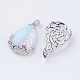Teardrop with Flower Platinum Plated Brass Opalite Pendants G-F228-37H-RS-2