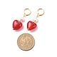 Aretes colgantes con corazón de vidrio rojo y perla natural EJEW-TA00129-4