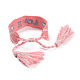 Bracelet tressé en polycoton (coton polyester) word love avec breloque pompon BJEW-F429-06-3