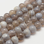 Agata a strisce naturali / fili di perle di agata fasciate, tondo, grado a, grigio chiaro, 10mm, Foro: 1 mm, circa 37~38pcs/filo, 14.5 pollice