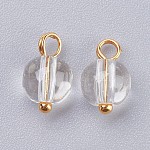 Transparent Clear Glass Charms, with Brass Findings, Round, Golden, 9~10x6~6.5mm, Hole: 2mm