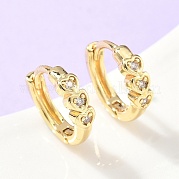 Серьги-кольца из латуни с микропаве и прозрачным кубическим цирконием в форме сердца EJEW-Z102-29G