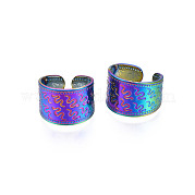 Anillo de brazalete abierto con diseño de serpiente de acero inoxidable color arcoíris 304 RJEW-S405-257M