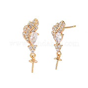 Feather Shape Brass Micro Pave Clear Cubic Zirconia Earring Findings KK-S356-435-NF