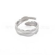304 Stainless Steel Leaf Open Cuff Ring for Women RJEW-S405-196P