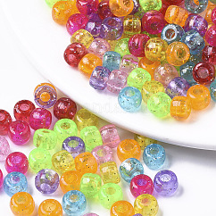 Perline europei acriliche trasparenti, perline con foro grande, con polvere di scintillio, colore ab placcato, colonna, colore misto, 6x9mm, Foro: 4 mm, circa 1900pcs/500g
