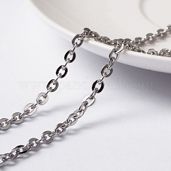 Chaînes de câbles en acier inoxydable 304 résistant au ternissement, non soudée, avec bobine, Ovale Plat, couleur inoxydable, 4x3x0.8mm, environ 65.61 pied (20 m)/rouleau