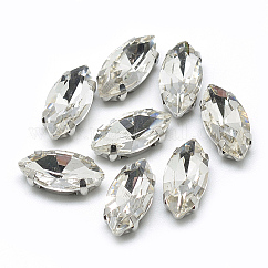 Coudre sur strass, liens multi-brins, Strass en verre, avec supports de griffes en laiton de ton platine, accessoires de vêtements, facette, oeil de cheval, clair, 10x5x4mm, Trou: 0.8~1mm