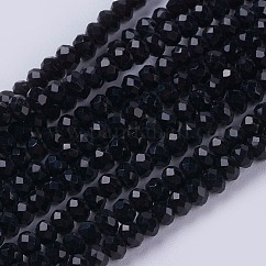 Cuentas opacas de cuentas de vidrio de color sólido, imitación de jade, facetados, rerondana plana, negro, 2.9~3.3x2mm, agujero: 0.8 mm, aproximamente 135~140 pcs / cadena, 11.81~13.38 pulgada (30~34 cm)