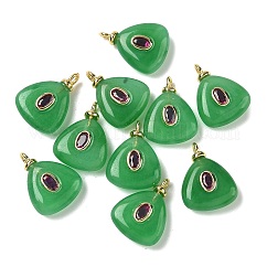 Teñidos colgantes de jade blanco natural, Dijes triangulares con fornituras de circonita cúbica micropavé de latón, Plateado de larga duración, chapado en rack, real 18k chapado en oro, sin plomo y cadmio, verde lima, 20x15x6.5~7.5mm, agujero: 2.5 mm