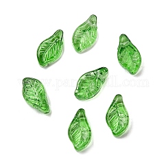 Abalorios de vidrio, hoja, verde, 12x6.5x5mm, agujero: 0.8 mm