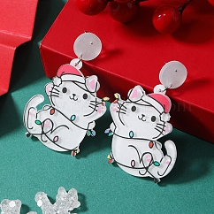 Pendientes festivos de acrílico navideños para celebrar la temporada navideña, Platino, izquierda y derecha, blanco