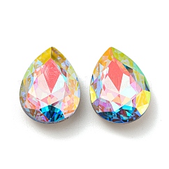 Cabochons de strass en verre, point arrière et dos plaqué, facette, larme, aigue-marine ab, 25x18x7mm