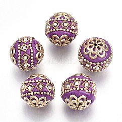Abalorios de indonesia hecho a mano, con fornituras de metal, redondo, la luz de oro, púrpura, 19.5x19mm, agujero: 1 mm