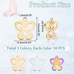 30 Stück 3 Farben 304 Edelstahl-Charms&nbsp;STAS-DC0011-91