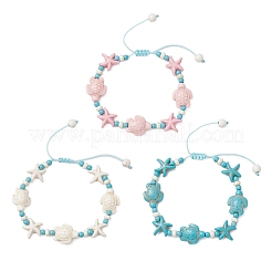 3 bracelet tressé en perles turquoise synthétiques&nbsp;BJEW-JB12130