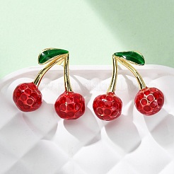 Boucles d'oreilles pendantes en laiton émaillé cerise&nbsp;EJEW-U062-02B-G