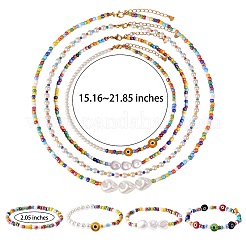 8 Stück 8 Stil natürliches Perlen- und Glassamen-Schmuckset&nbsp;SJEW-SW00004