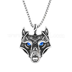 Colliers pendentifs tête de loup viking en acier inoxydable 304 et strass&nbsp;FS-WGCFA8E-01