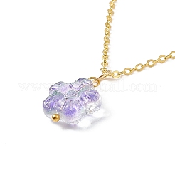 5 pièces 5 colliers pendentif fleur de prunier en verre de couleur sertis de chaînes de câble en laiton pour les femmes&nbsp;NJEW-JN04110